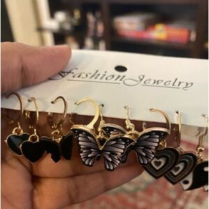 Set of 5 Black, white, blue, gold earrings for women for everyday to party wear